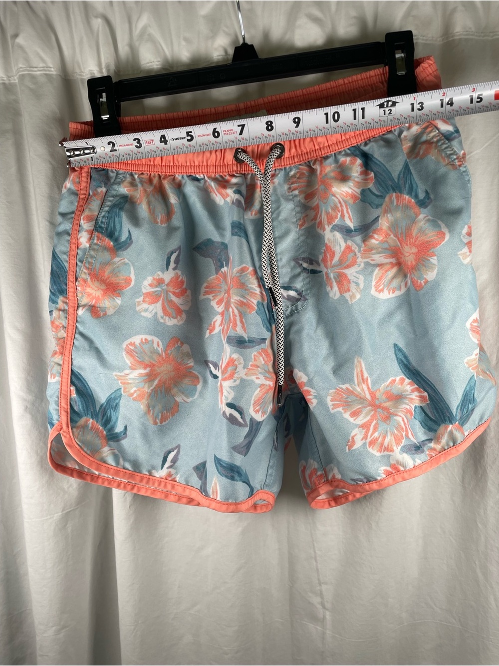 MaaMgic Men's Floral Swim Trunks [Small  Size] Light Blue & Peach Quick Dry - Picture 10 of 12